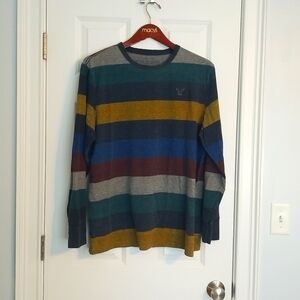 American Eagle Men's Long Sleeve Striped Tee, XL